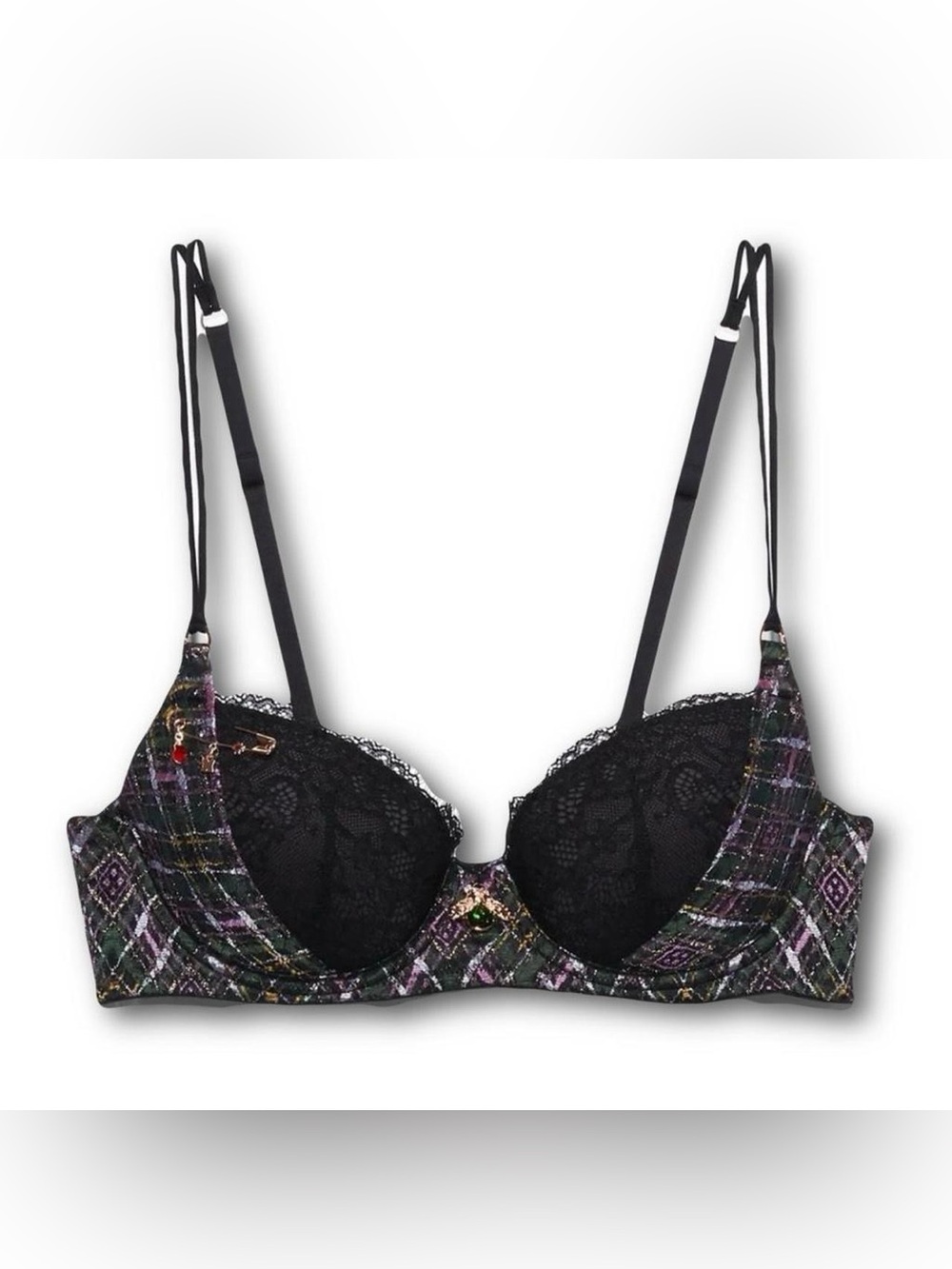 Fenty X Savage Black Lace & Multicolor Plaid Underwire Bra